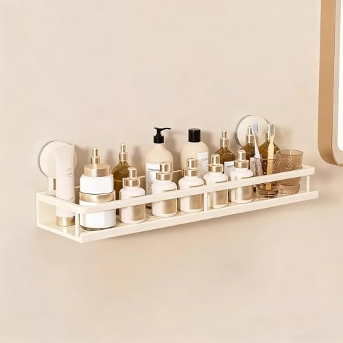 Estante De Baño Con Ventosa, estante montado en la pared, solución de almacenamiento de baño y cocina, ahorro de espacio(Beige,50cm)