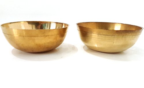 Evergrow Corp Set of 2 100% Pure Brass Bowl for Bhog Prasad Arti Vraja Krishna Ganesha Laxmi Worship Pooja
