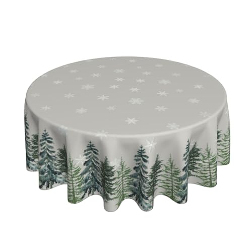 Kawani Christmas Pine Trees Table Cloth White Snowflake Round Tablecloth