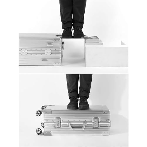 Suitcase, TSA Lock, semi-Mirrored, Aluminum e, Vintage, Travel, Business Trip, Quiet, Ultra-Lightweight, Silver (Double Compartment Specification) (White, 26 inches) (Titanium Gold 20 inches)3