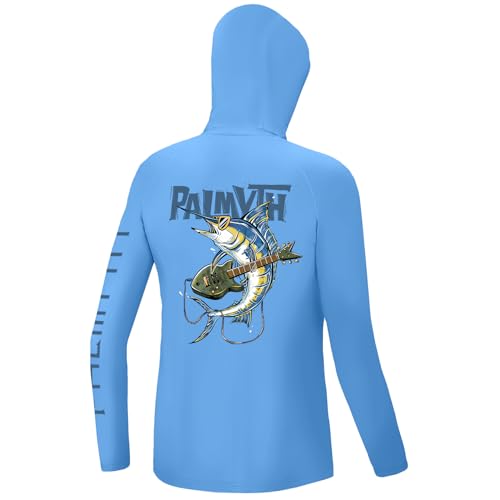 Catálogo de Ropa de Pesca para Niño los más solicitados. 44 Palmyth - Camisa de pesca para niños, con capucha, protección solar, UPF 50+, manga larga con capucha, Carolina / Guitar Marlin, Small