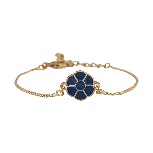 Estele Jewellery Bracelet For Women Gold Plated Blistering Floral Charm Bracelet With Navy Blue Enamel for Girls and Women-102159-YBBL BR (B0B4WDTR57) Amazon Price History, Amazon Price Tracker