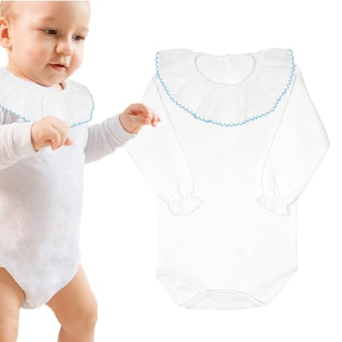BOD HOME, Body para Bebé Manga Larga, Mameluco de 100% Algodón, Unisex de 0 a 24 Meses, BodySuit con Cuello de Volante Bordado, Mono para Bebé Cómodo, Suave y Elegante con Broches de Presión.