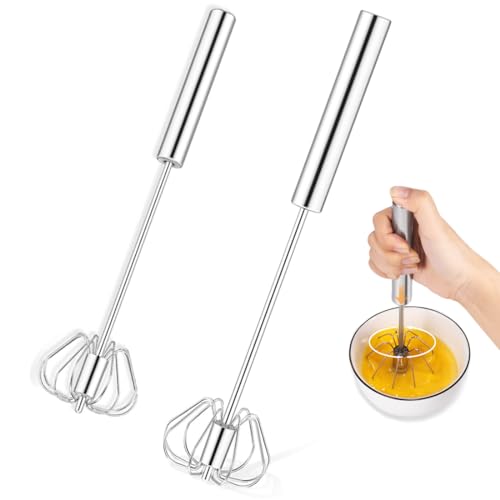 Semi Automatic Whisk, Stainless Steel Semi-Automatic Whisk 2 Pcs, Easy Beater for Making Cream, Beating and Stirring (12”&14” Sizes)