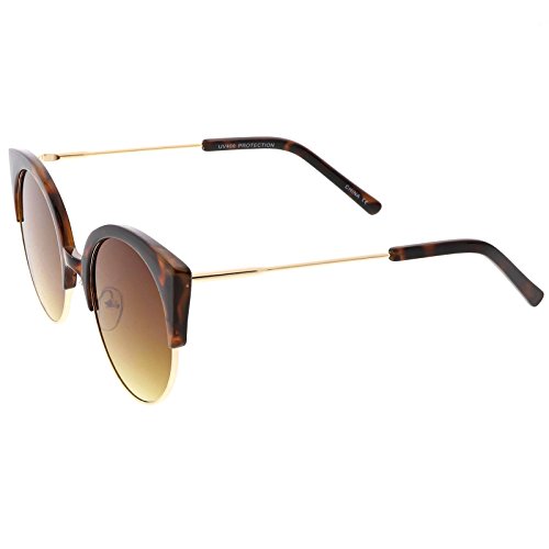 zeroUV - Women's Half Frame Ultra Slim Arms Round Flat Lens Cat Eye Sunglasses 53mm3