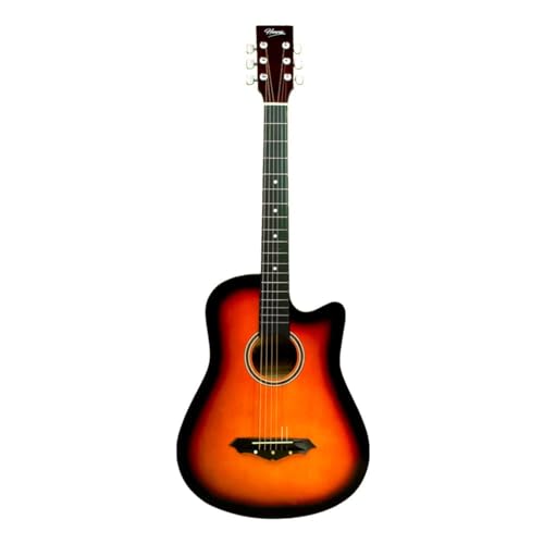 Image of Henrix 38C 38 Inch Basswood Cutaway Acoustic Guitar With Dual Action Truss Rod, Gigbag, Picks, String Set, String Winder, Strap, Polishing Cloth & Ebook - Sunburst