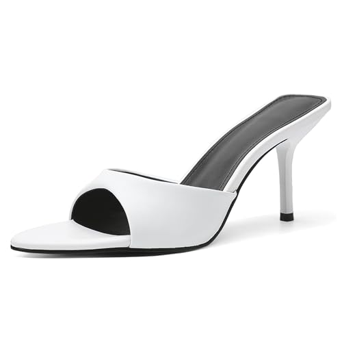 Image of QIV Leopard Kitten Heels Pointed Toe Mule Heels for Women Open Toe Kitten Heel for Party Dressy Wedding