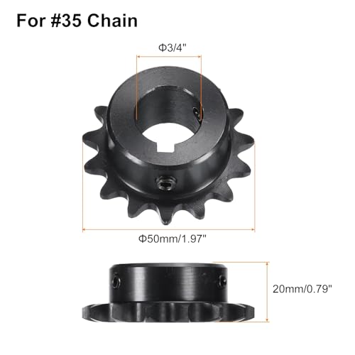 Image of uxcell #35 Chain Roller Sprocket B Type, 3 /4 inch Bore 15 Tooth Single Strand Chain Sprocket, Carbon Steel, Keyway with Set Screws