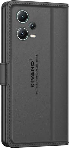 Image of KIVANO LUXE Compatible for Redmi Note 12 Pro 5G Luxury Handmade Leather Magnetic Flip Folio Case | Card Holder & Kickstand | Slim Protective Cover | Unisex - Black