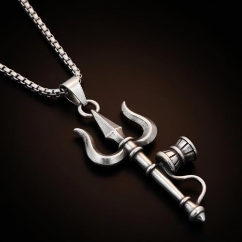 Image of THE MEN THING - Sanatan Divine Symbols Oxidised Pendant Necklace with 24inch Round Box Chain for Men & Boys