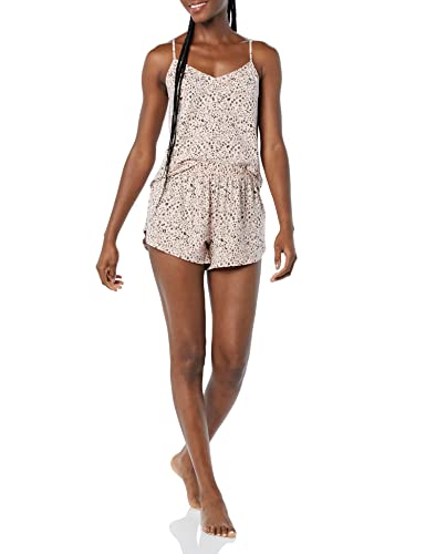 Amazon Essentials Damen Schlafanzug aus Jersey-Strick mit Trägerhemdchen und Shorts, Rosa Leopardenmuster, XL