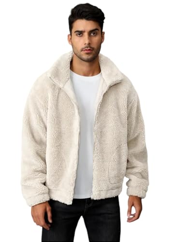 Image of BE SAVAGE Solid Sherpa Oversized Jacket Woolen Long Sleeves Zipper Hoodie For Men's