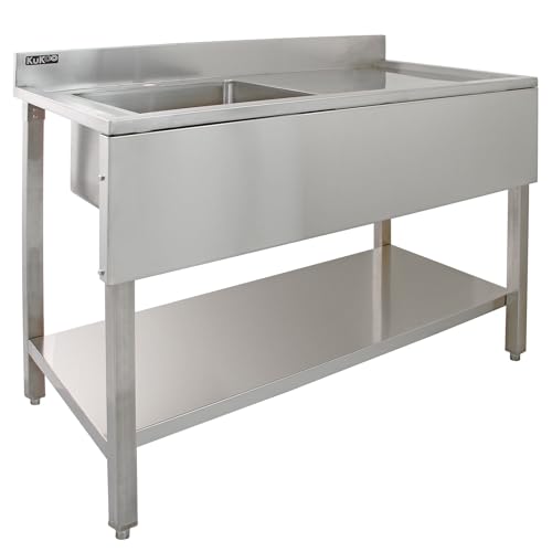 KuKoo Commercial Kitchen Catering Sink, Stainless Steel, Right Hand Drainer, 1.0 Bowl, 120cm Wide