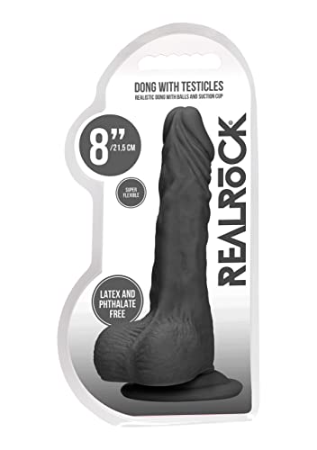 Shots Realrock Skin - 8'' / 20cm Dong With Testicles - Black