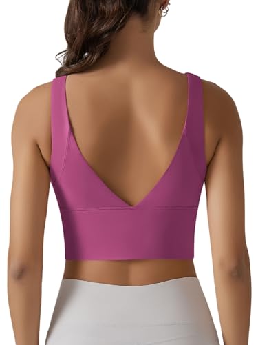 Image of ABOCIW Longline Sports Bra for Women V Back Wireless Padded Medium Support Yoga Bra Workout Crop Tank Tops