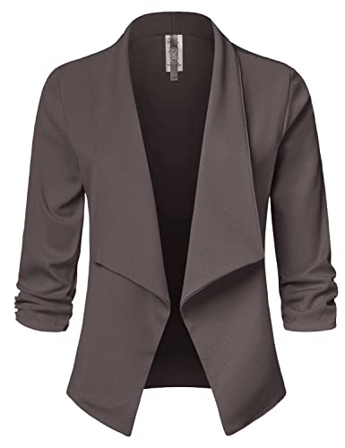 Women's Casual 3/4 Sleeve Office Work Open Front Blazer Cardigan Jacket (S-3XL)