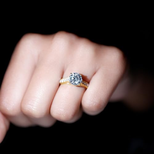 Certified Moissanite Round Engagement Ring for Women- 8MM Round Moissanite, 3 CT, D-VS1 Quality (With Jewelry Box)3