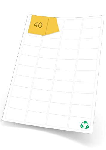 A4Labels White Eco-Friendly Biodegradable Labels for Laser and Inkjet Printers, 40 Rectangle Paper Labels Per A4 Sheet, 100 Sheets of 46 x 25mm, 4,000 Compostable Labels