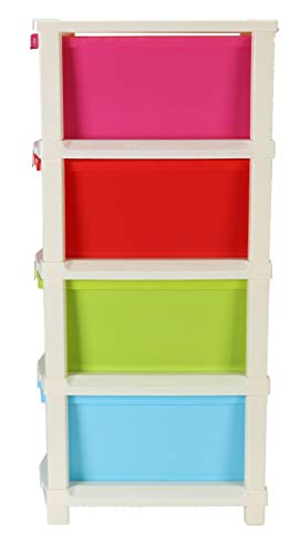 Image of Joyful Studio 4 Xl Plastic modular Drawer System for Home, Office, Hospital, Parlor, School, Doctors, Home and Kids, Colour Multi with Red, Product Dimension when assembeled (31cmx39cmx80.9 cm)