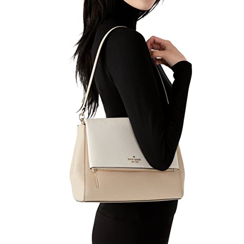 Image of Kate Spade Leila Colorblock Pebbled Leather Flap Shoulder Bag Light Sand, Light Sand