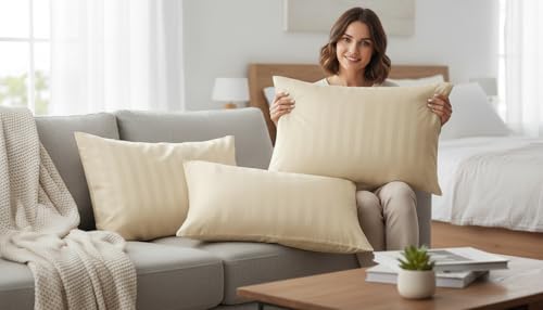 Image of Filymore Stripe Cream Pillow Covers Set of 2 Covers| Made with Pure Microfiber Soft & Skin Friendly Pillow Cases | Size (17 x 27 inch (Cream).