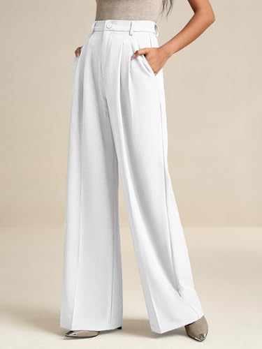 ELLEVEN Women's Casual Wide Leg Dress-Pants, High Elastic Waisted in The Back Business Flowy Trousers with Pockets2