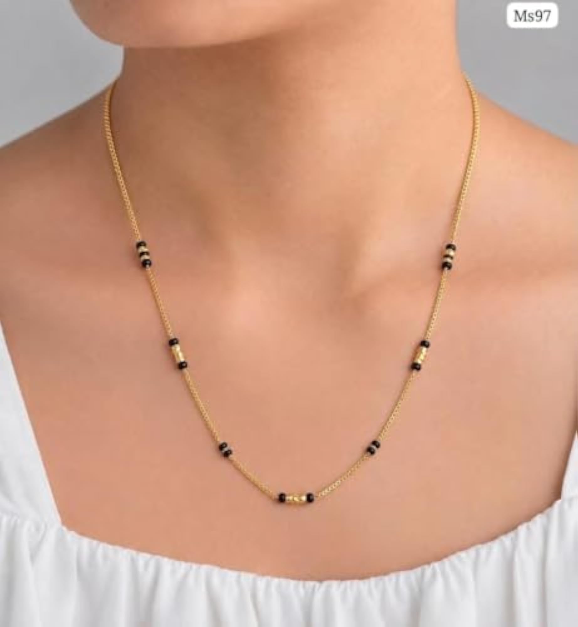 Elegant Mangalsutra Featuring Black Bead Chain & Cylindrical Stations