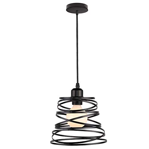 PETITES ECREVISSES Suspension Industrielle Rétro Ø20cm , Lustre Vintage Abat-jour Luminaire en Métal Plafonnier E27 Corde Ajustable Décoration (Noir-20cm)