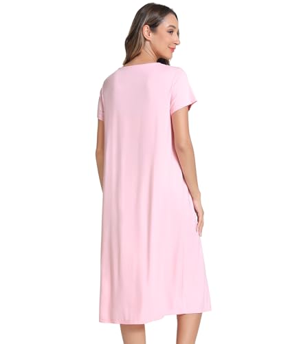 Image of NACHILA Bamboo Viscose Nightgowns for Women Cooling Short Sleeve Sleepshirt | Tagless design, Stretchy nightshirt, Anti-pilling, Shrink-resistant, Lightweight moisture-wicking sleepwear for night sweats