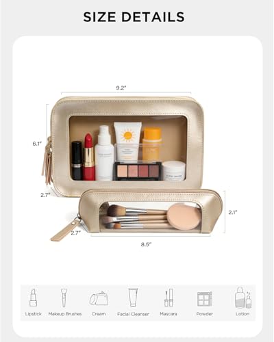 Image of 2Pack Clear Makeup Bags, Makeup Pouch for Purse Slim Make Up Brush Bag for Girls Car Accessories Essentials for Women(2Pack-Gold Set)