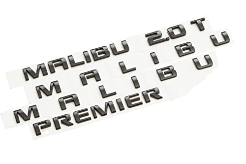 Image of Kit 5Pc Malibu Emblems Premier 2.0T Trunk Door Letter Nameplate 3D Badge Sticker Replacement for 19-23 Malibu 84411085 (Gloss Black)