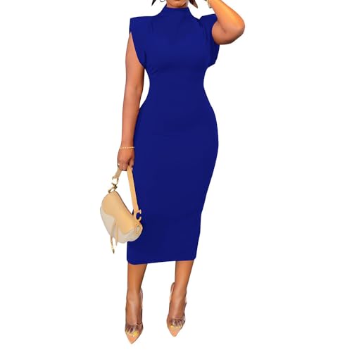 PINSV Maxi Dresses for Women Sleeveless High Neck Elegant Wedding Guest Formal Royal Blue XL1
