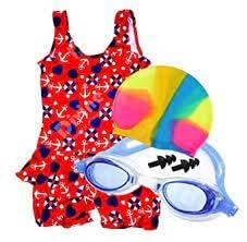 SVNFOXX Premium Girls Swimming Kit with Swimming Costume Swimming Goggles Silicone Swimming Cap Ear Plug and Nose Plug (3-4 Years, Multicolor)