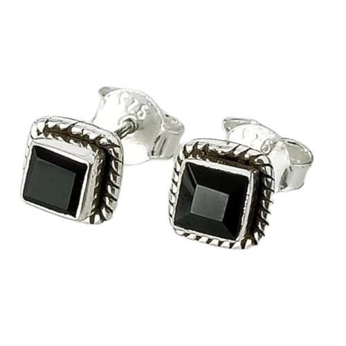 Boucles d'oreilles onyx noir naturel 7 mm coussin argent 925 unisexe LK_VSTD_0890