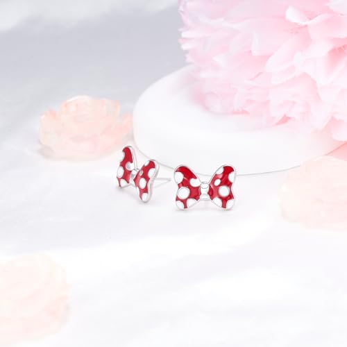 Red Bow Earrings Sterling Silver Red Mouse Bowknot Stud Earrings Cute Dainty Sweet Lucky Cute Animal Jewelry Gifts for Women Daughter Birthday3