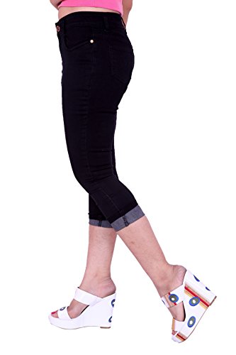 Image of FCK-3 Stretchable Denim Solid Mid Waist Knee Length Button Closure 5 Pocket Capree for Women