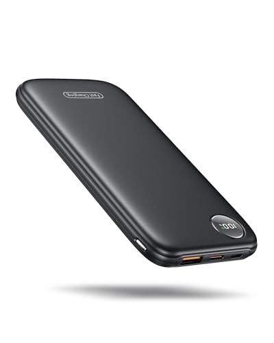 Power Bank, Slim Bateria Externa 4.5A de Alta Velocidad 10000mAh 22.5W, Bateria Portatil con Entrada y Salida USB C de Alta Velocidad, Patalla LED, Compatible con iPhone Samsung Xiaomi (Negro)