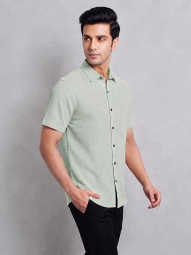 Image of TOPLOT Men's Casual Short Sleeve Button Down Shirt | Lightweight Breathable Textured Linen Formal Shirt | Summer Beach Vacation Relaxed Fit Man Shirts (5260)