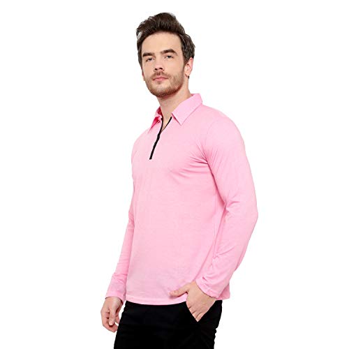 Image of Men's Cotton Blend Full Sleeve Zip Neck Polo T-Shirt (Pack of 1)