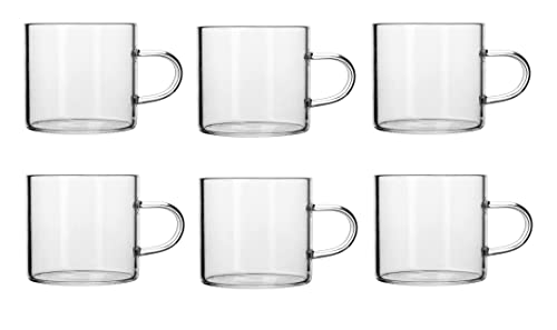 Image of IndusBay Pack of 6, Borosilicate Glass Tea Cups 130 ml Clear Glass Small Tea Coffee Mugs with Handle, Microwave Safe