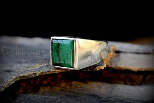 Raw Emerald Men's Ring, 925 Sterling Silver, Green Emerald Gemstone, Heavy Men's Ring, Metaphysical Ring, Vintage Style Ring, Huge Ring, Elegant Ring, Gift For Him #TOP4