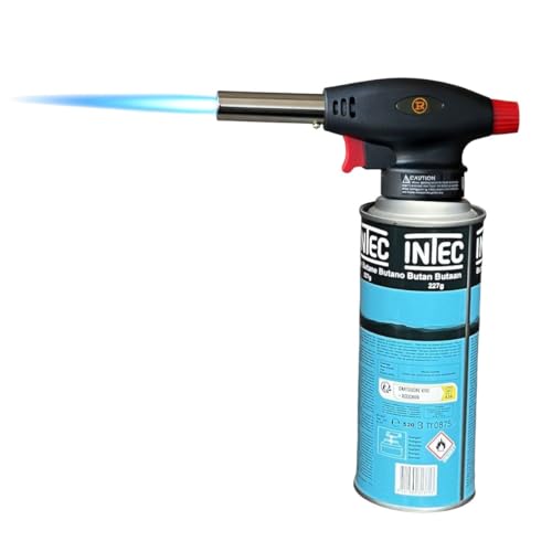 PROWELTEK - Chalumeau à gaz 180W - 360°C + Cartouche gaz butane 227gr - Chalumeau de cuisine Allumage auto piezo flamme réglable
