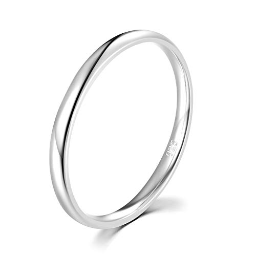 QUINPONY 925 Sterling Silver 2MM Ring High Polish Plain Dome Wedding Band Ring Comfort Fit Size 4-13 (12.5)