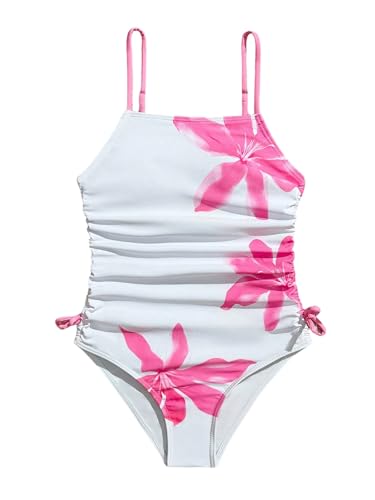 Image of Milumia Girl's Floral One Piece Swimsuit Bow Tie Side Spaghetti Strap Bathing Suit