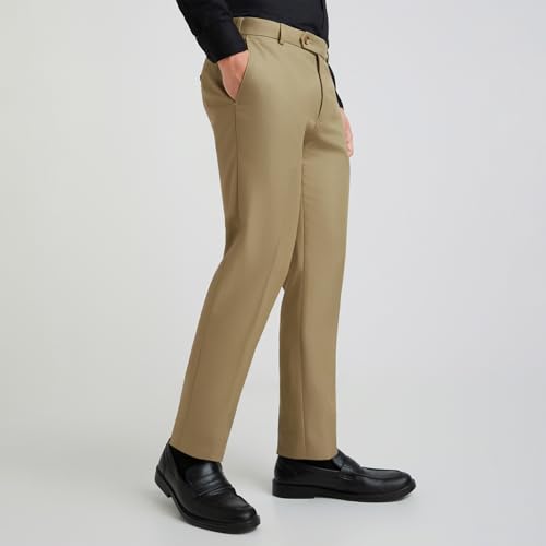 Image of Raymond Men's Slim Fit Mid Rise Structure Pattern Poly Viscose Blend Pleatless Formal Trouser