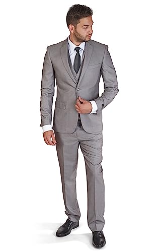 Azar Slim Fit 3 Piece Silver Suit4