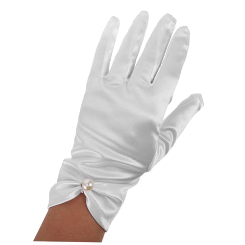 GALPADA Elegant Satin Bridal Gloves Short Princess Gloves for Women White Vintage Wedding Accessories3