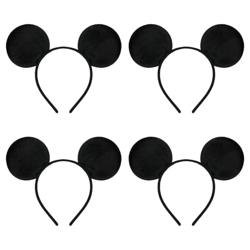 UILYNIU 4 Stück Maus Ohr Stirnband Maus Ohren Haarreifen Mouse Ears Headband Neuheit Zubehör Urlaub Party Geburtstag Party Cosplay Zubehör für Erwachsene Kinder (Schwarz)