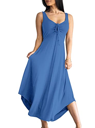 Image of Langwyqu Womens 2026 Summer Sleeveless Tank Dress Empire Waist Asymmetrical Flowy Casual Maxi Dresses
