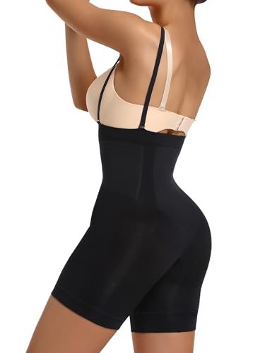 Image of SHAPERX Women's Shapewear Bodysuit Smoothing Tummy Control Body Shaper with Adjustable Straps Comfortable Mid-Thigh Shorts